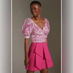 NWT Anthropologie Maeve Hot Pink Ruffled Mini Skirt Size 10P 100% Cotton